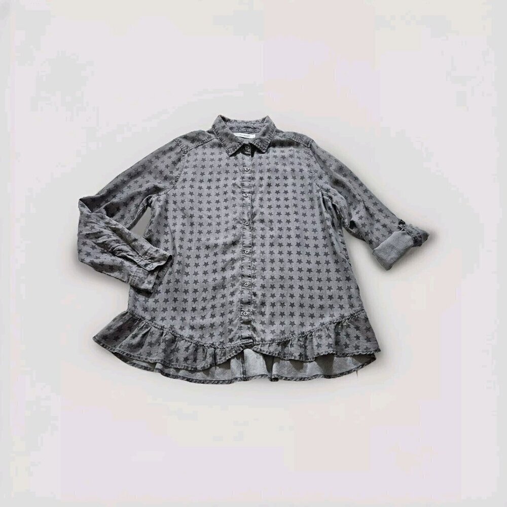 Standard Grace Chambray Top Womens L Gray Fairy Grunge LS Roll Up Tab Whimsigoth - Picture 12 of 16